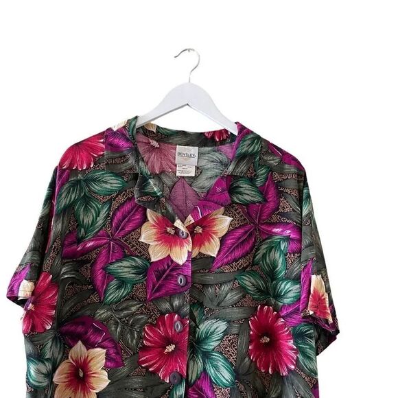 Bentley Tropical Floral Print Button Down Plus Casual Lightweight Top 22W #1217 - Picture 4 of 12